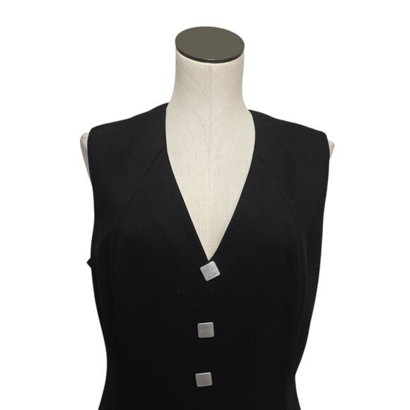 Elie Tahari Black Sheath Dress Button Down Office Business Minimalist Size 14 - Picture 9 of 10